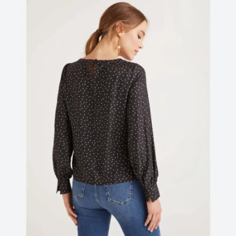 Boden 'Zada' Polka Dot Print Long Sleeve Blouse in Black/Pastel Pink Size 8